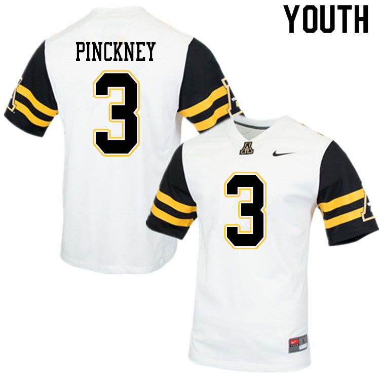 Youth #3 Jacoby Pinckney Appalachian State Mountaineers College Football Jerseys Sale-White - Click Image to Close